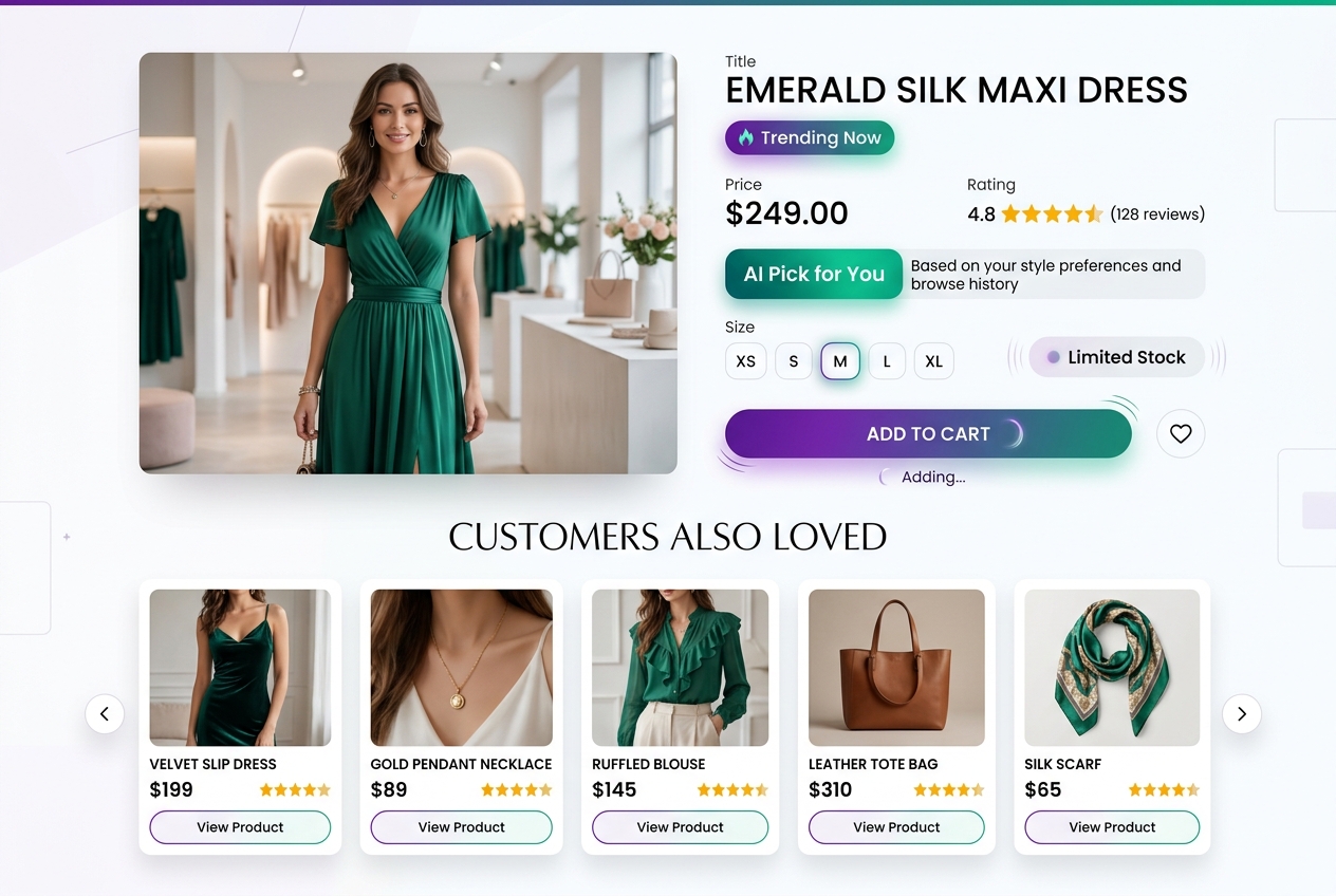 AI product recommendations UI showcase