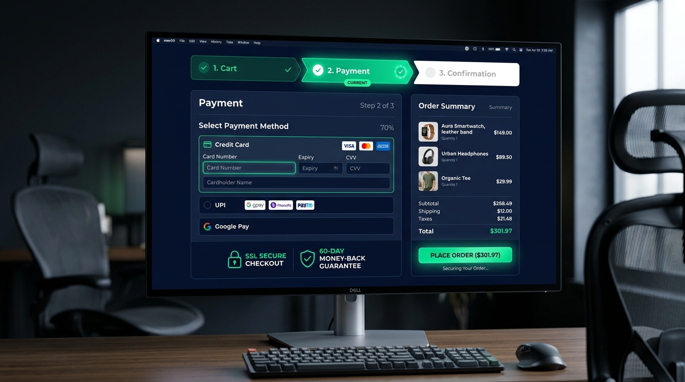 Frictionless 3-step checkout interface